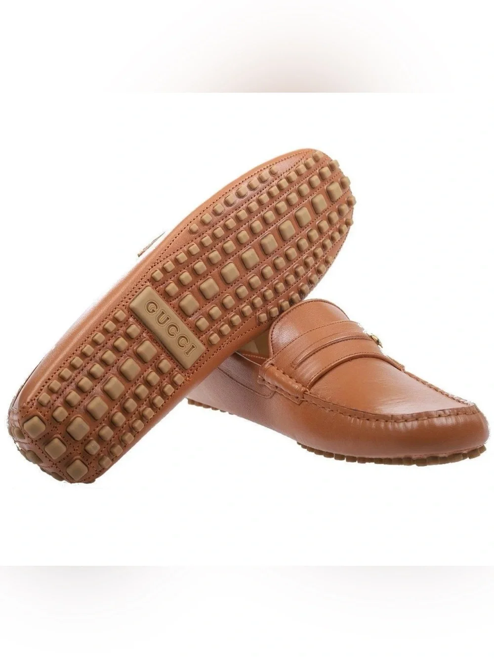 NEW GUCCI MEN CAMEL LEATHER HORSEBIT DETAIL MOCCASIN LOAFER SHOES 8/ US 8.5